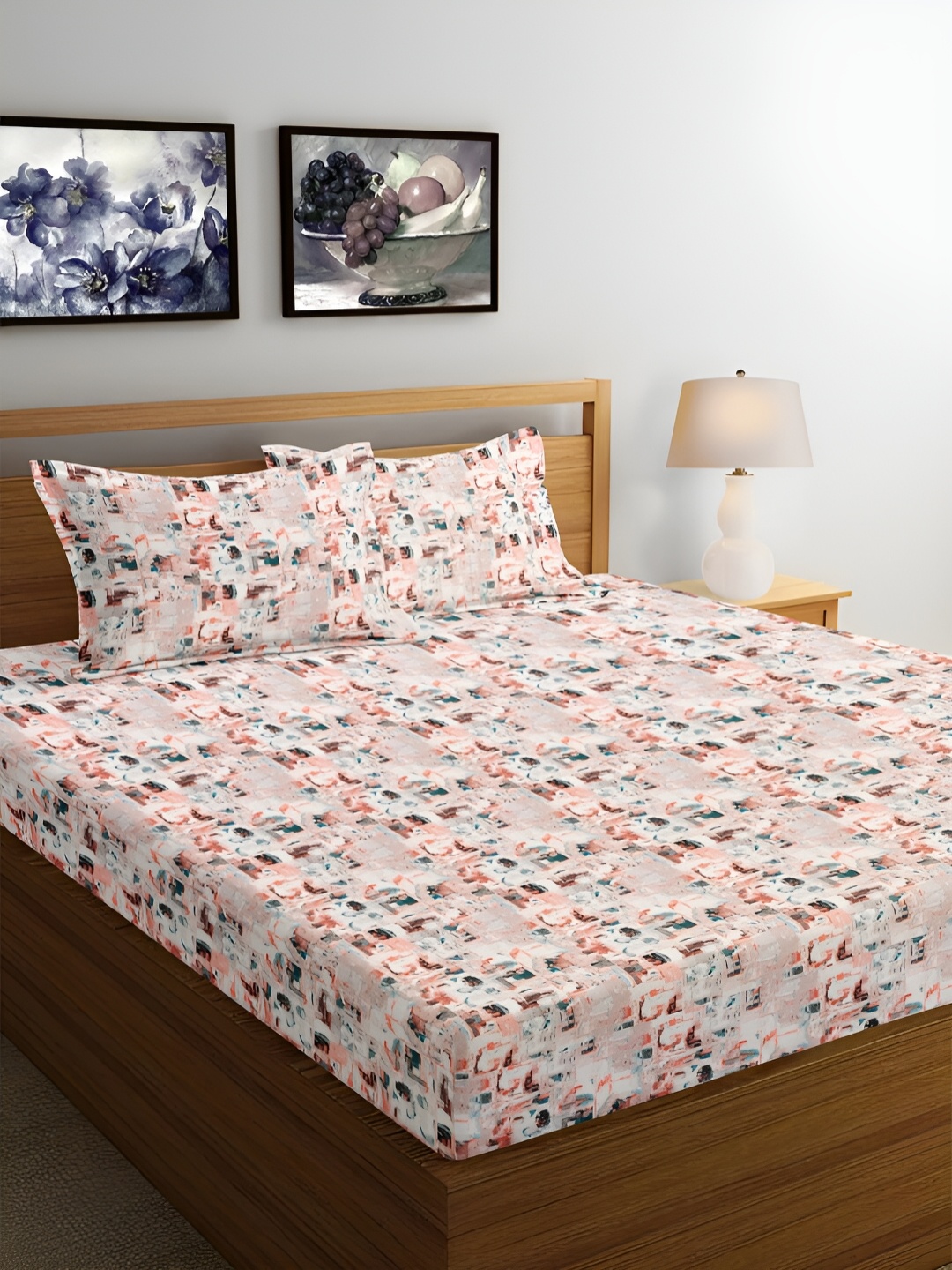 

Srijee Decors Orange & Beige Cotton 300 TC King Bedsheet with 2 Pillow Covers