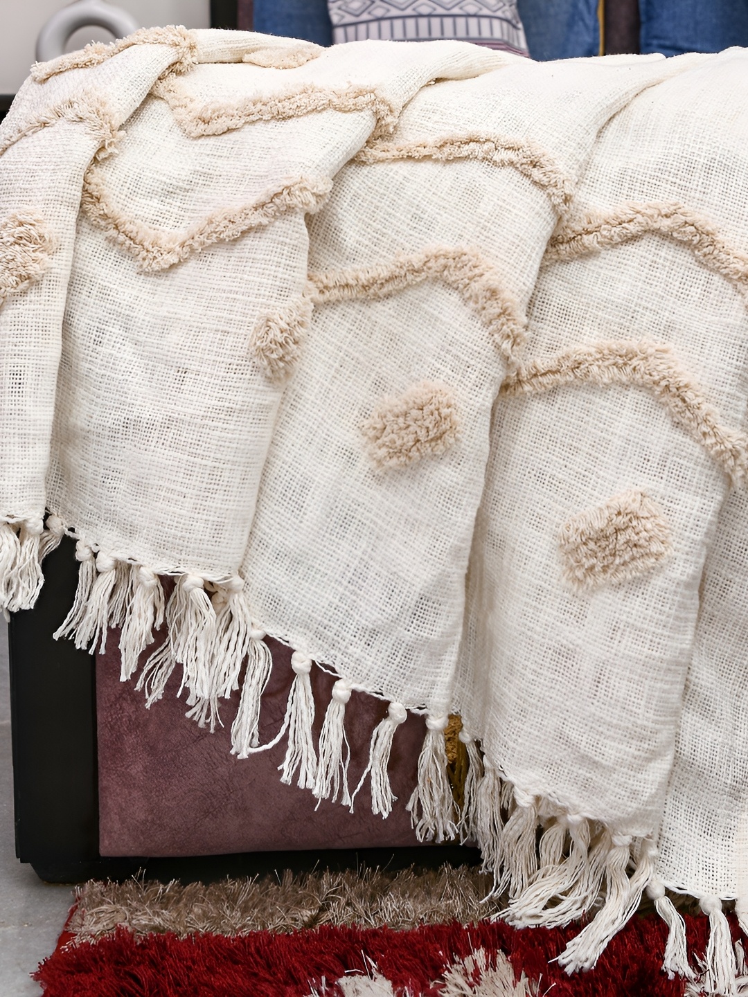 

INTERIORQUOTIENT Cotton Sage Throw Blanket, Off white