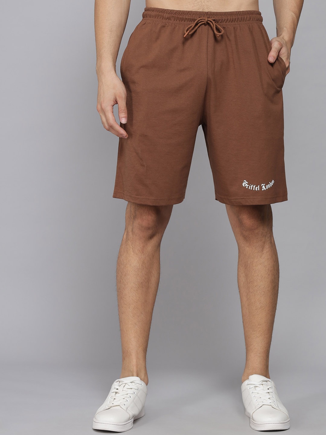 

GRIFFEL Men High-Rise Cotton Shorts, Coffee brown