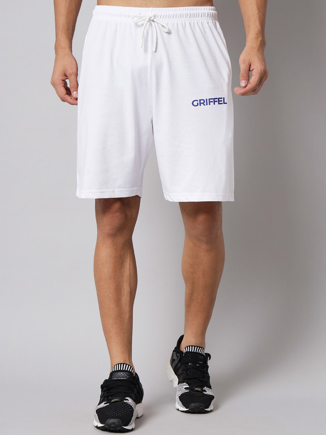 GRIFFEL Men High-Rise Cotton Sports Shorts, White