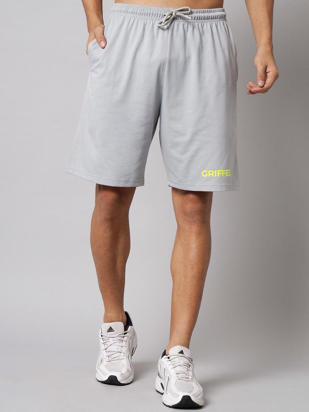 

GRIFFEL Men High-Rise Cotton Sports Shorts, Grey
