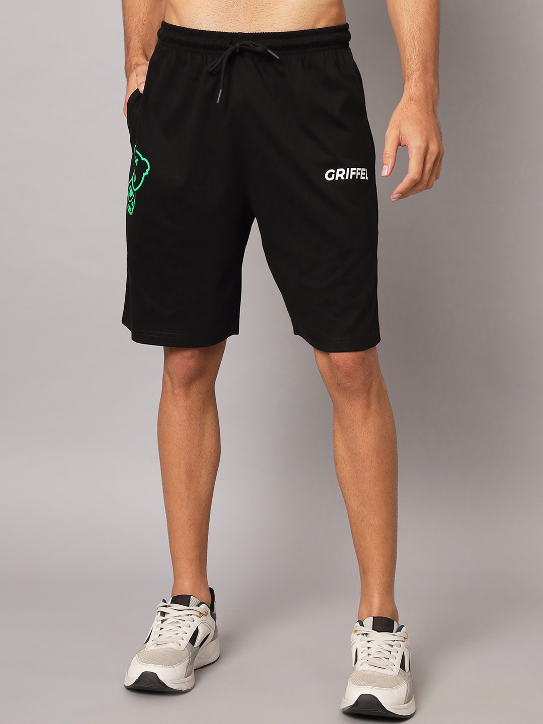 

GRIFFEL Men High-Rise Cotton Regular Shorts, Black