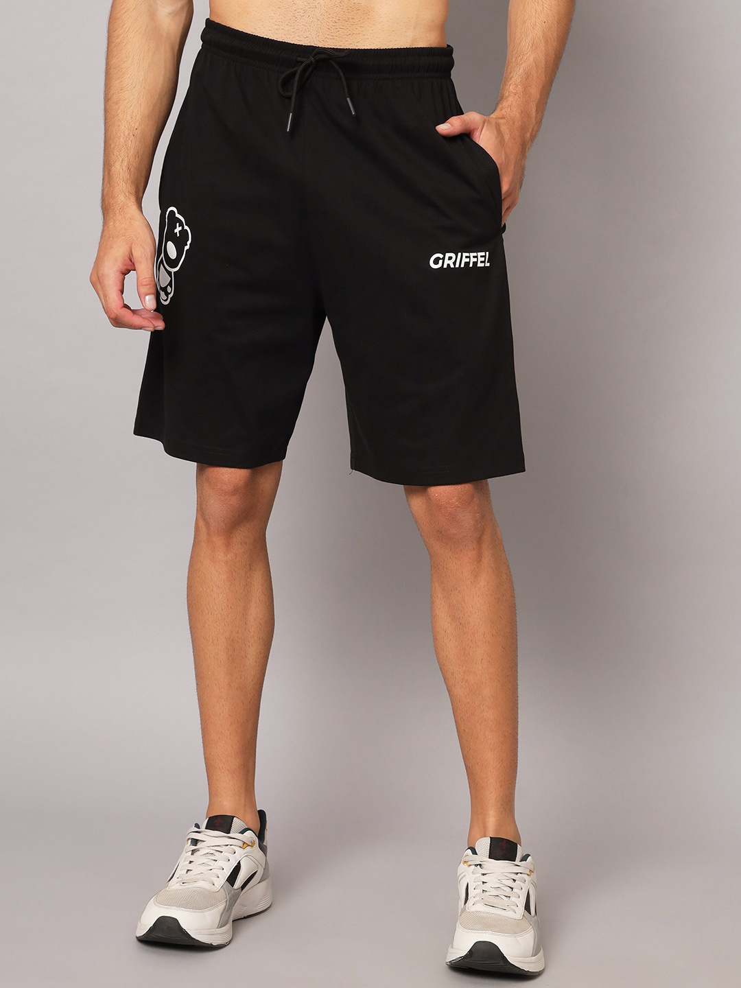 

GRIFFEL Men High-Rise Cotton Shorts, Black