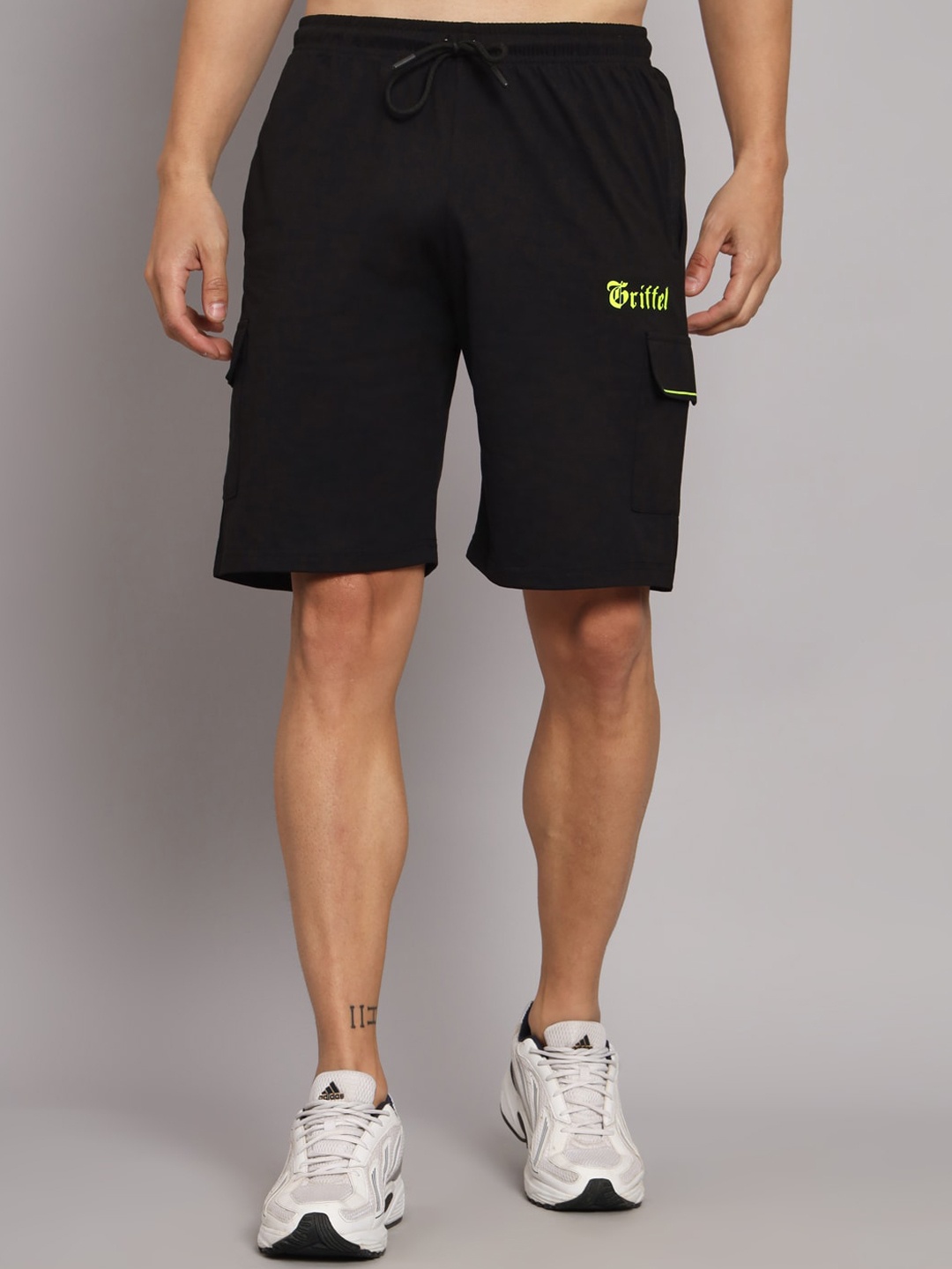

GRIFFEL Men High-Rise Cotton Sports Shorts, Black