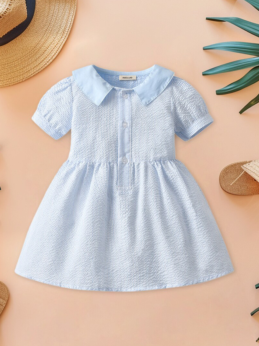 

INCLUD Girls Striped Fit & Flare Dress, Blue