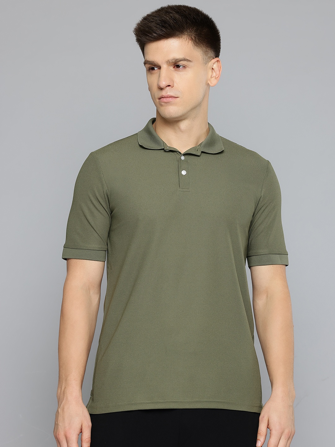 

Inesis By Decathlon Men Olive Green Quick Drying Polo Collar T-Shirt