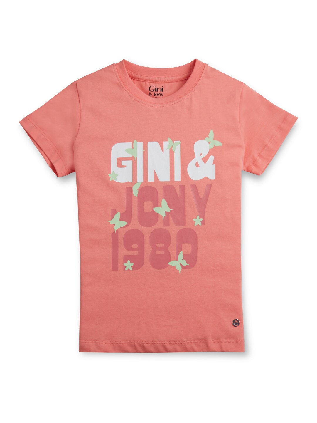 

Gini and Jony Girls Round Neck Graphic Printed Cotton T-Shirt, Pink