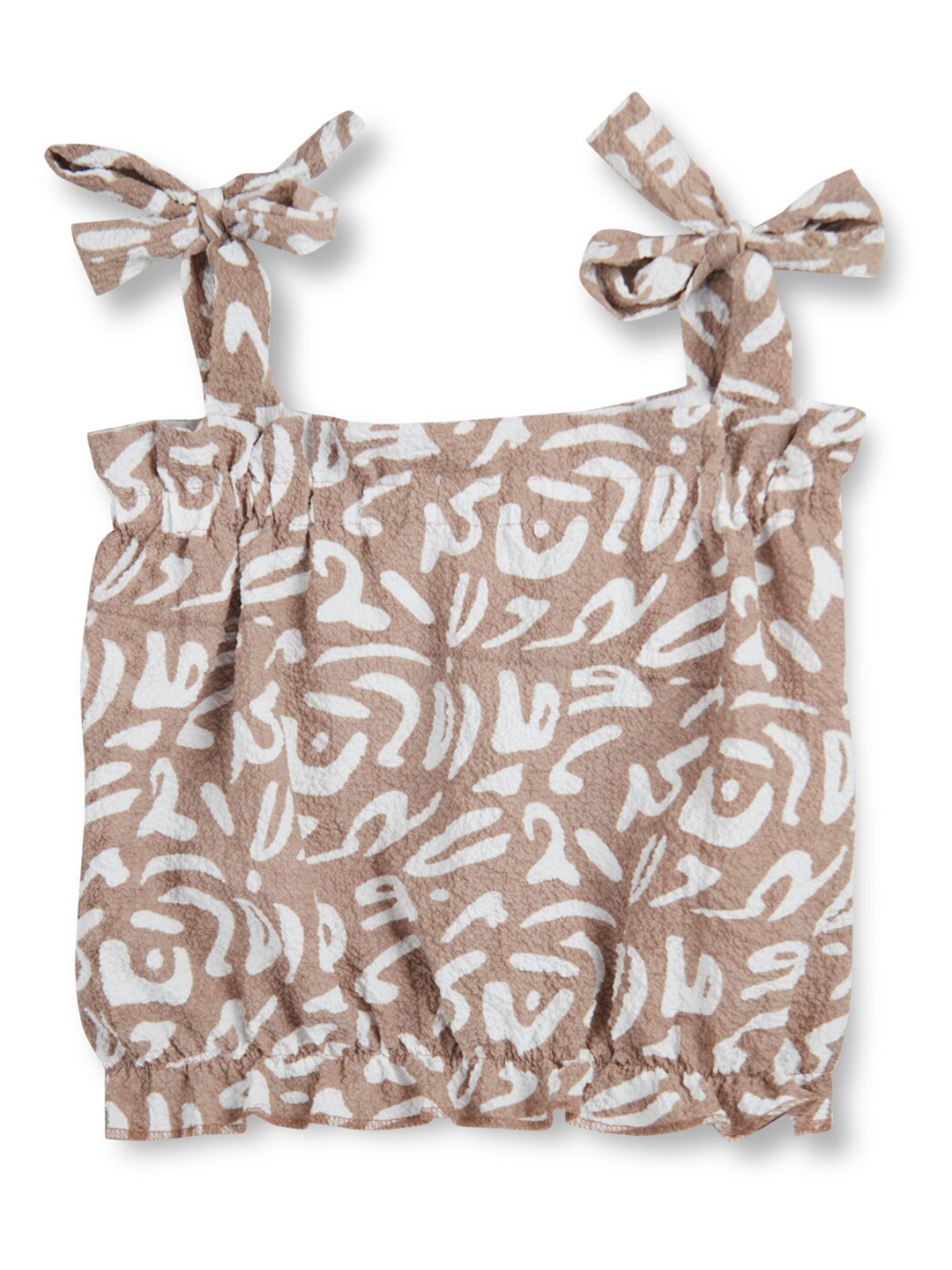 

Gini and Jony Girls Abstract Printed Shoulder Straps Cotton Bardot Top, Brown