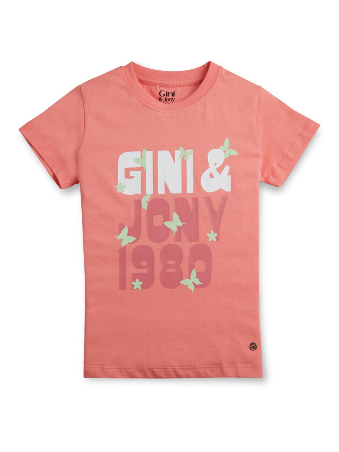 

Gini and Jony Girls Typography Printed Cotton Tshirt, Pink