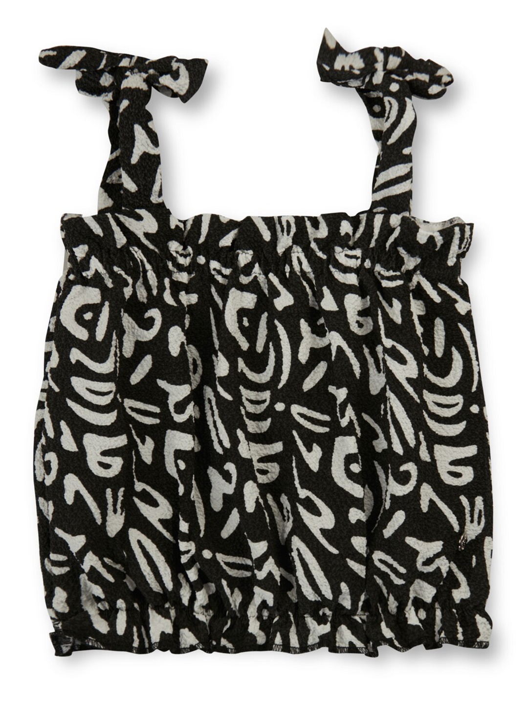 

Gini and Jony Girls Abstract Printed Shoulder Straps Cotton Bardot Top, Black