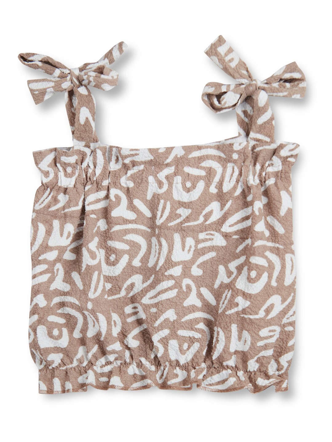 

Gini and Jony Girls Abstract Printed Shoulder Straps Cotton Bardot Top, Brown
