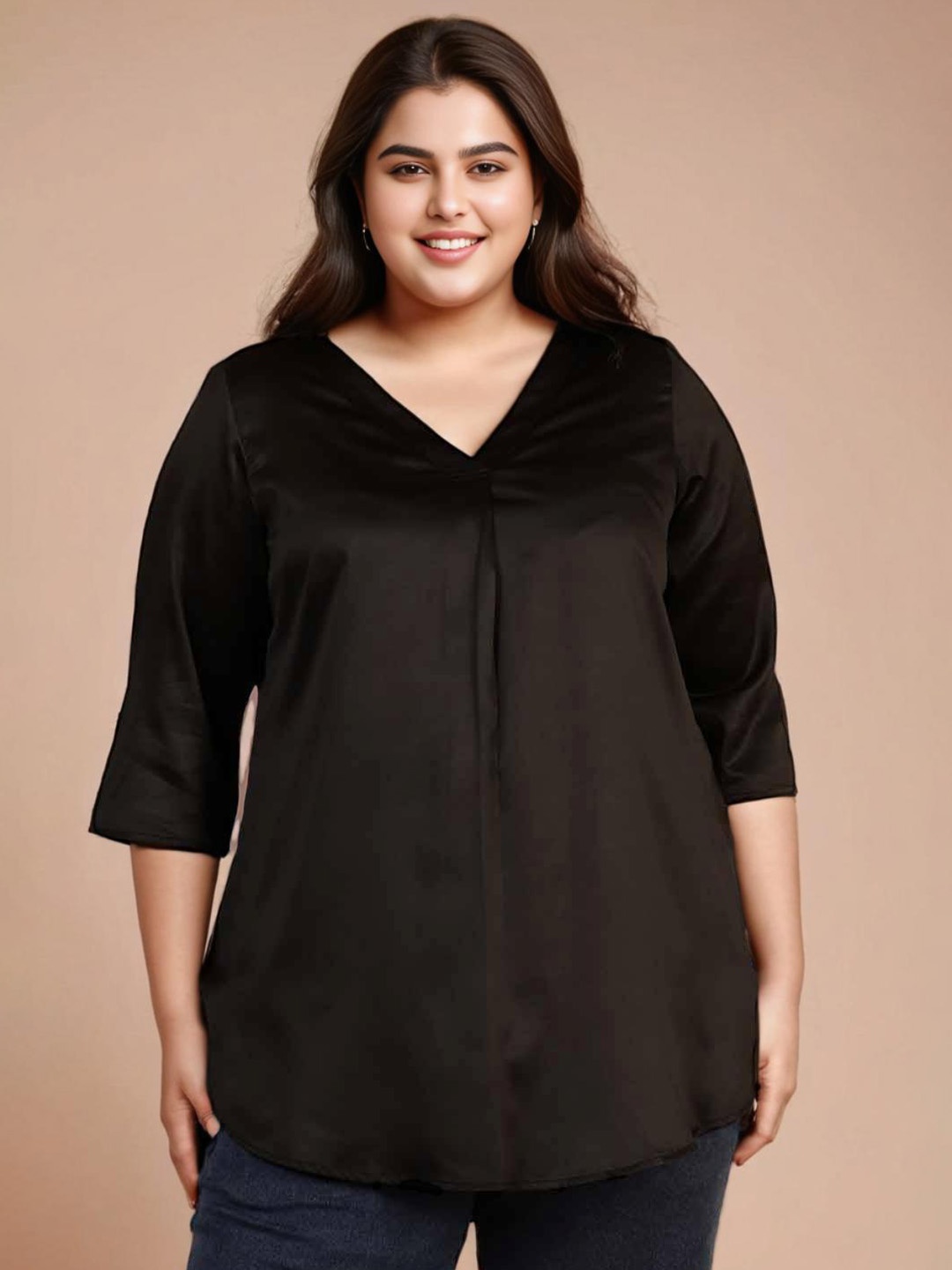 

Amydus Plus Size V-Neck Satin Top, Black