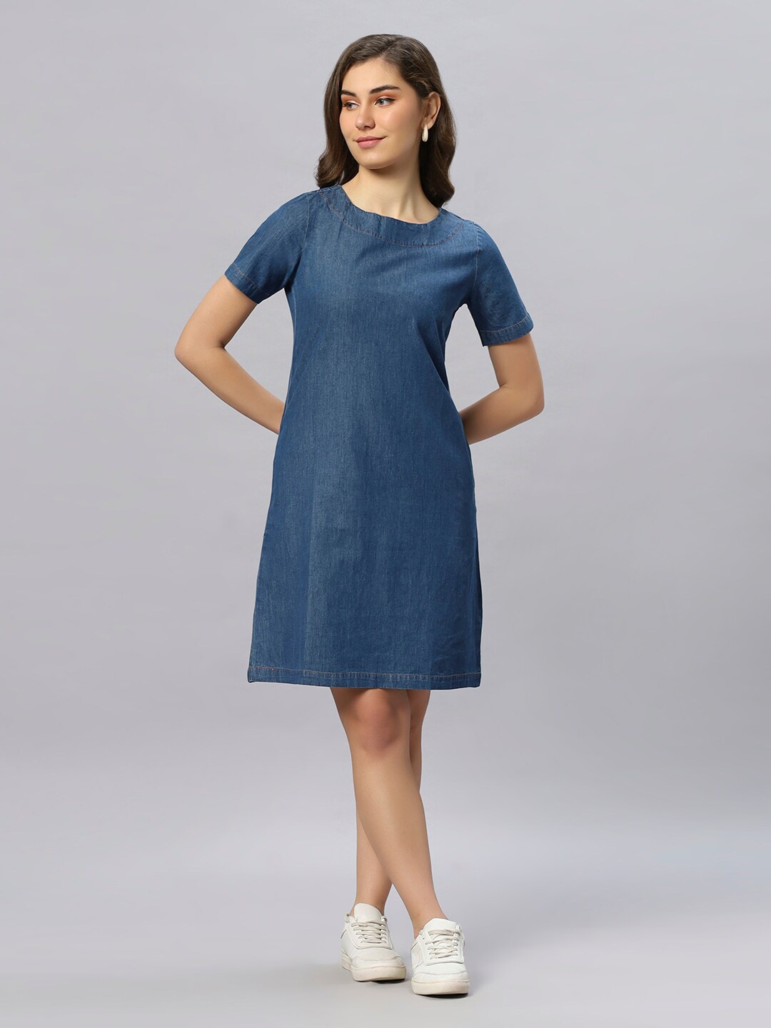 

Chemistry Denim Pure Cotton A-Line Knee Length Dress, Blue