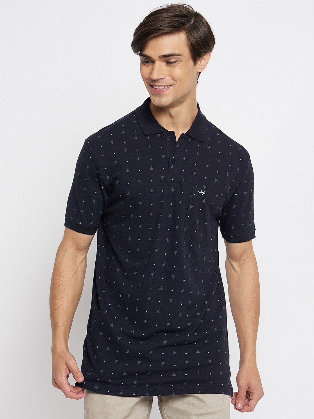 

Duke Geometric Printed Polo Collar Cotton T-shirt, Blue