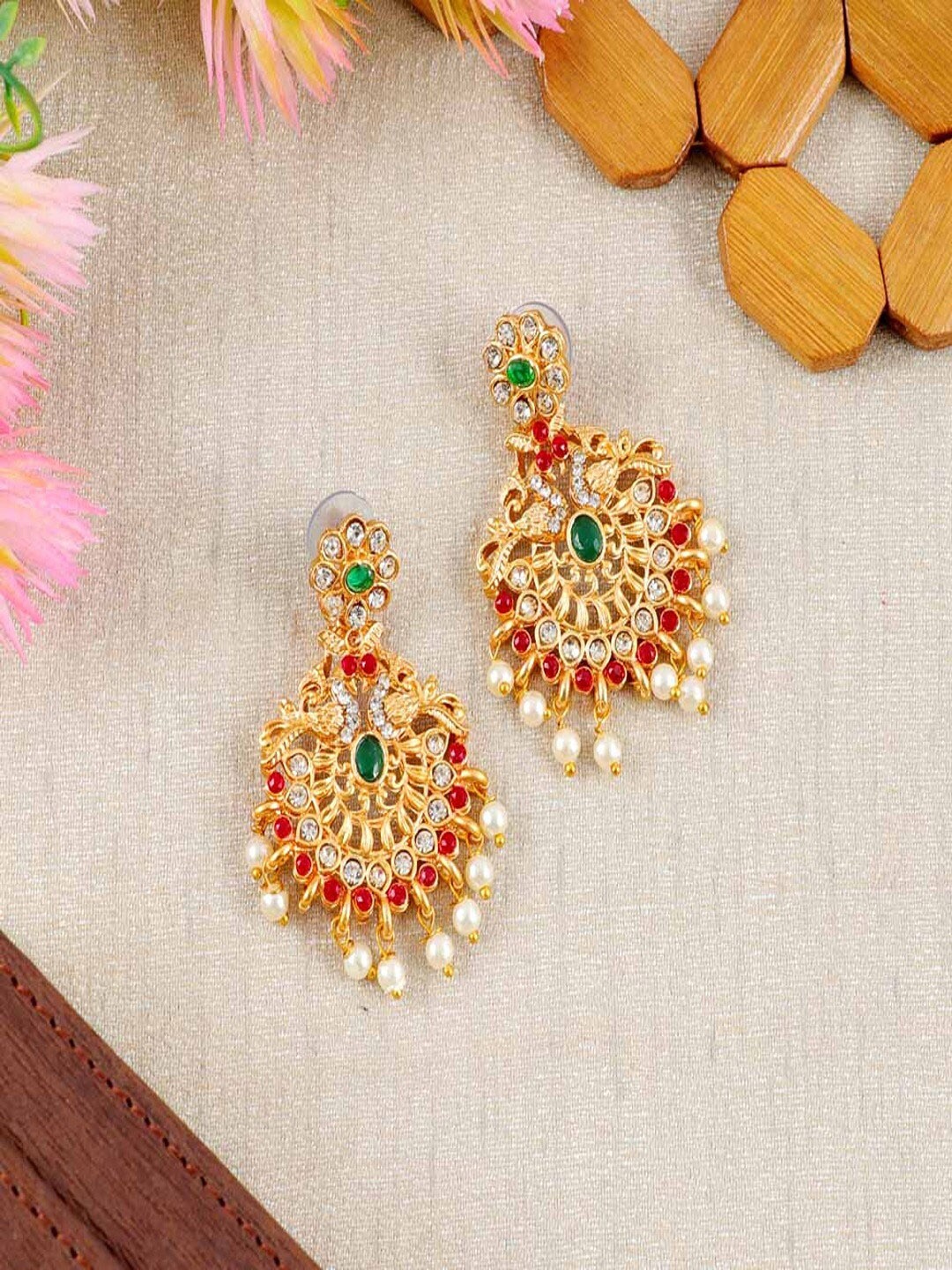

UNIVERSITY TRENDZ Peacock Shaped Drop Earrings, Gold