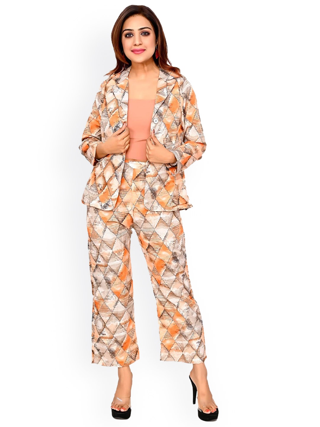 

FELLAMO Printed Blazer And Trouser, Orange