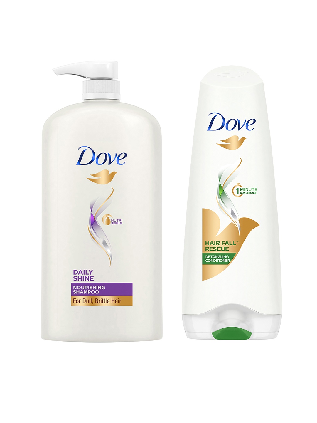 

Dove Set of Daily Shine Shampoo For Dull Hair 1L & Hair Fall Rescue Hair Conditioner 175ml, White
