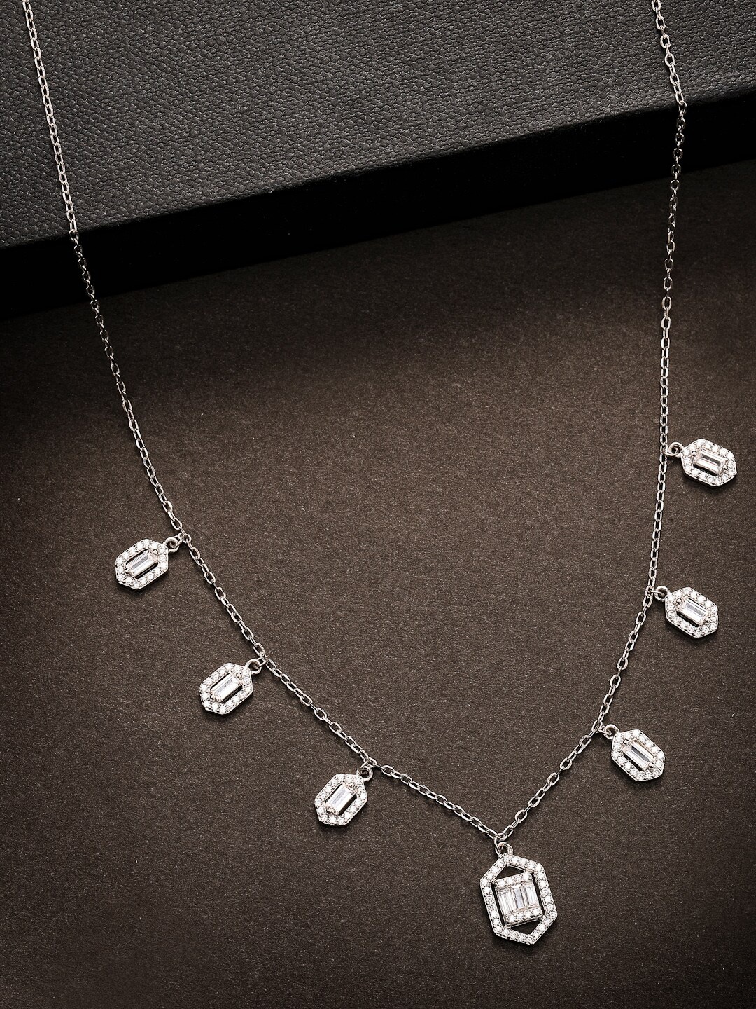 

PRIONI Rhodium-Plated 925 Sterling Silver Cubic Zirconia Studded Necklace