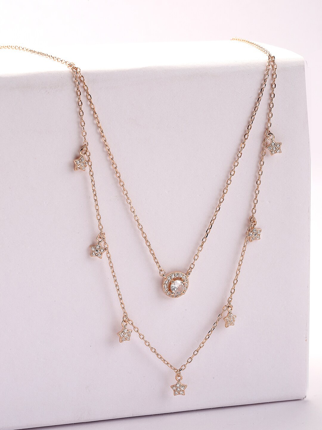 

PRIONI Rose Gold-Plated 925 Sterling Silver Cubic Zirconia Studded Layered Necklace