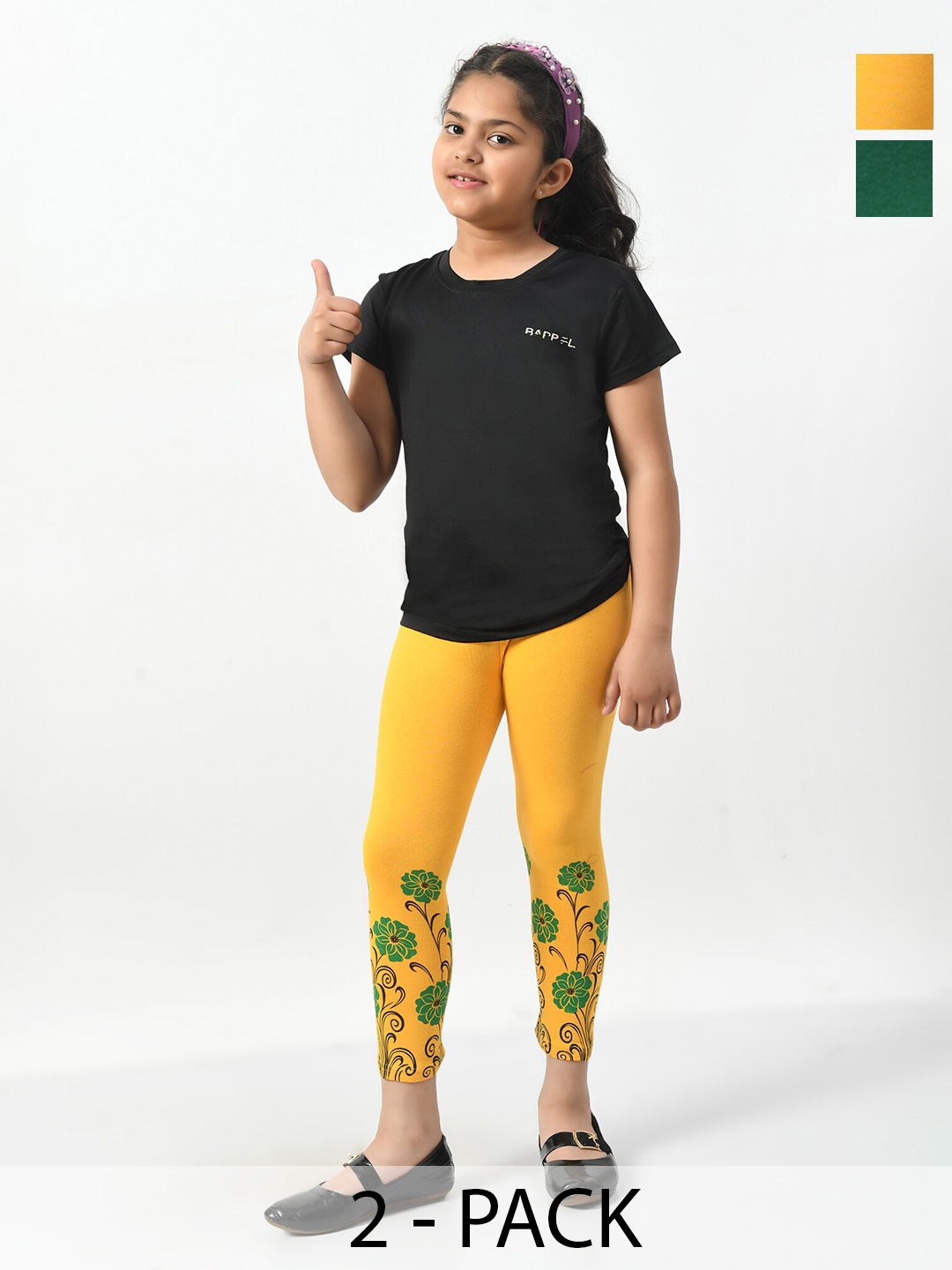 

BAESD Girls Pack of 2 Printed Slim Fit Cotton Capris, Green