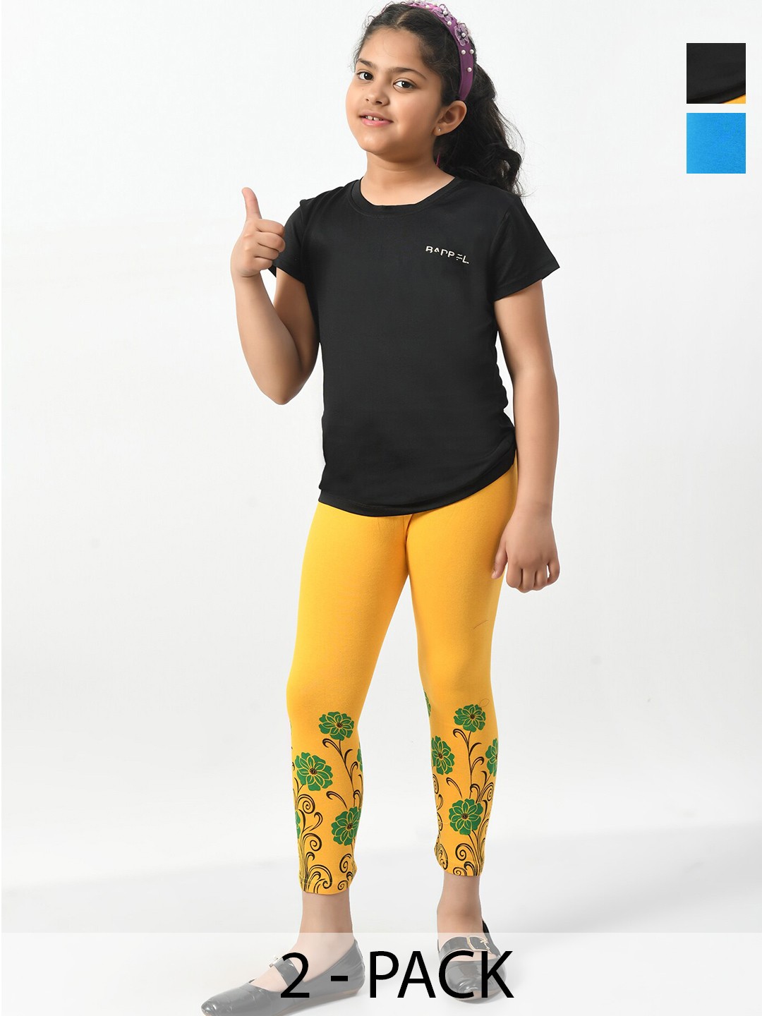 

BAESD Girls Pack of 2 Printed Slim Fit Cotton Capris, Yellow