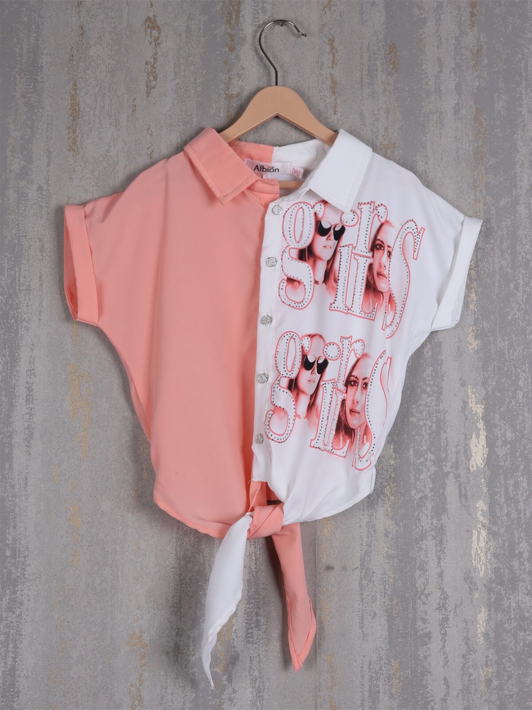 

Albion Extended Sleeves Cotton Shirt Style Top, Peach