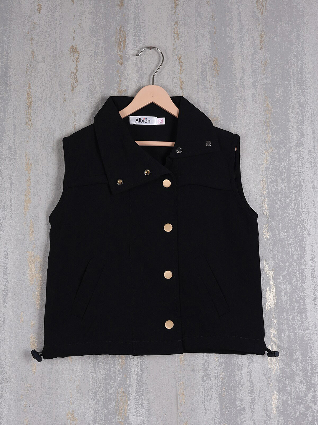 

Albion Mandarin Collar Cotton Top, Black