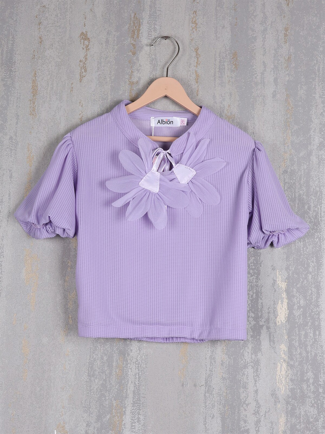 

Albion Tie-Up Neck Bell Sleeve Cotton Top, Purple