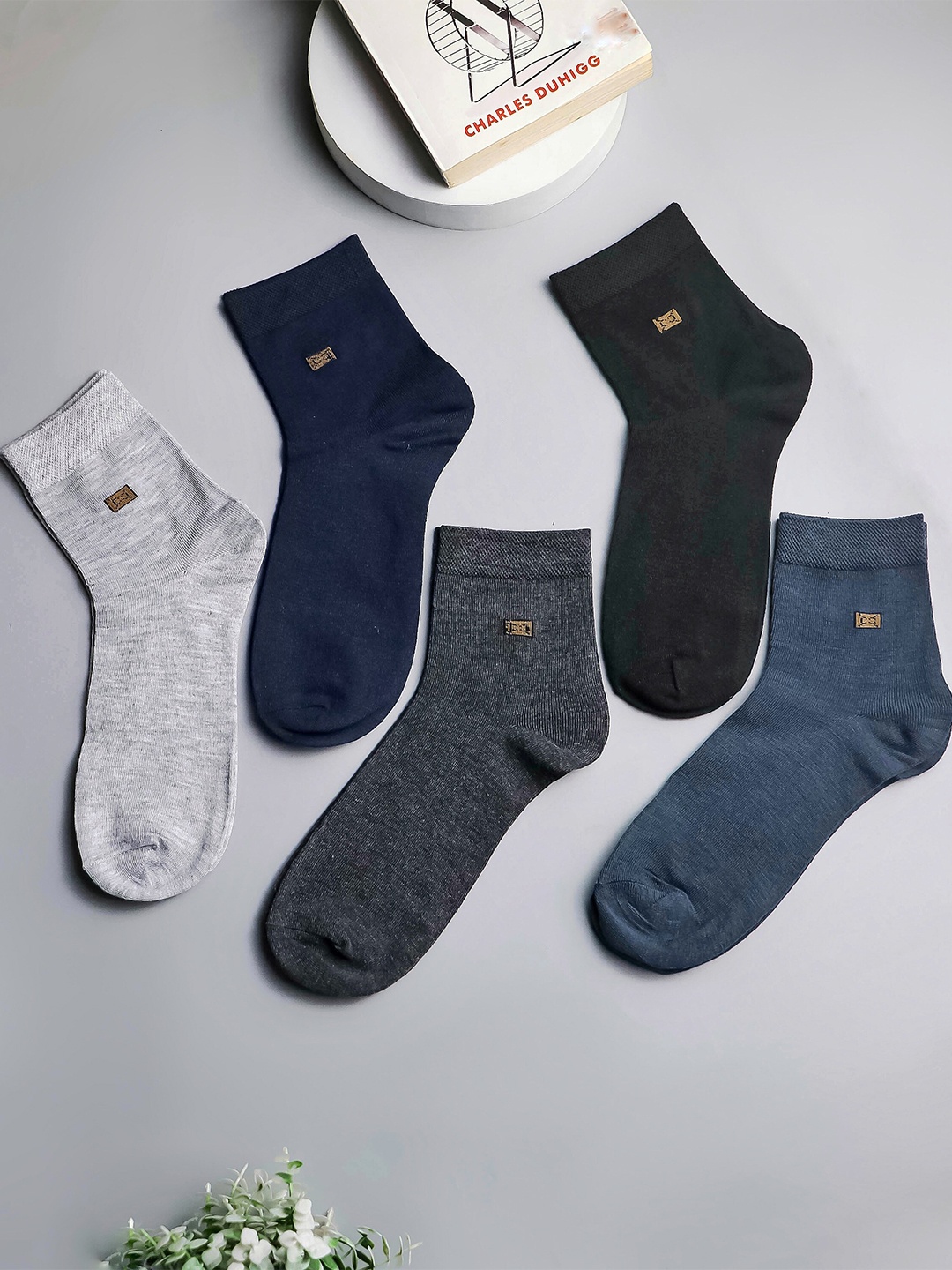 

Brauch Men Pack Of 5 Patterned Cotton Above Ankle Length Socks, Black