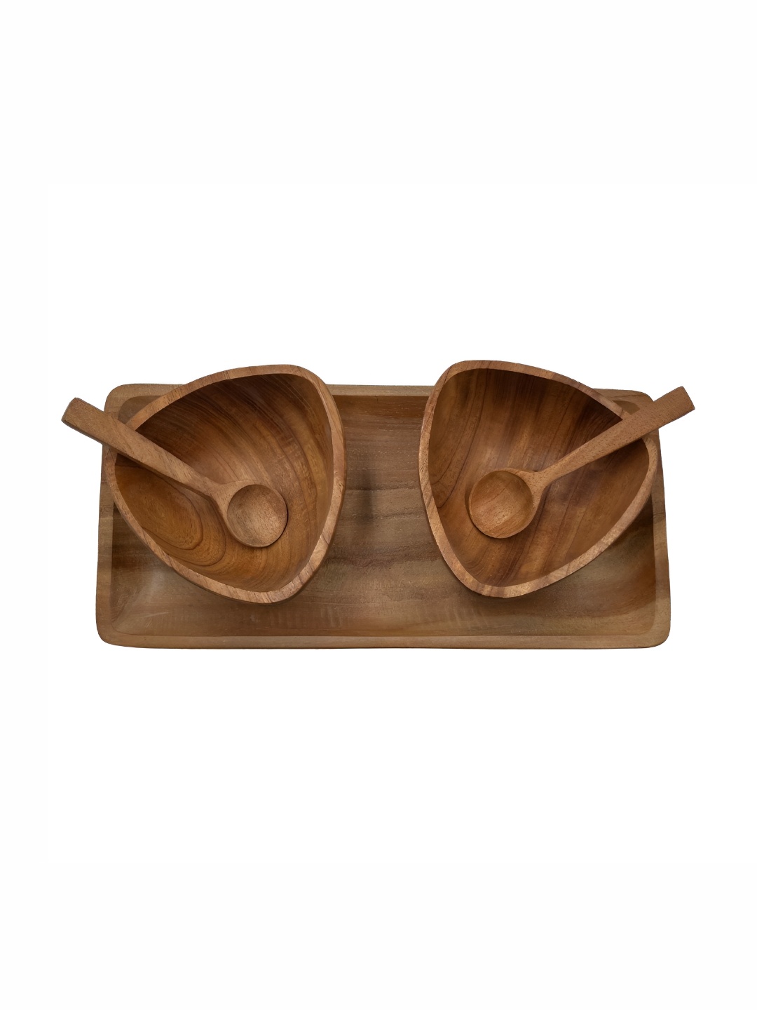 

INDIA MEETS INDIA 5 Pcs Brown Wooden Food Platter Set