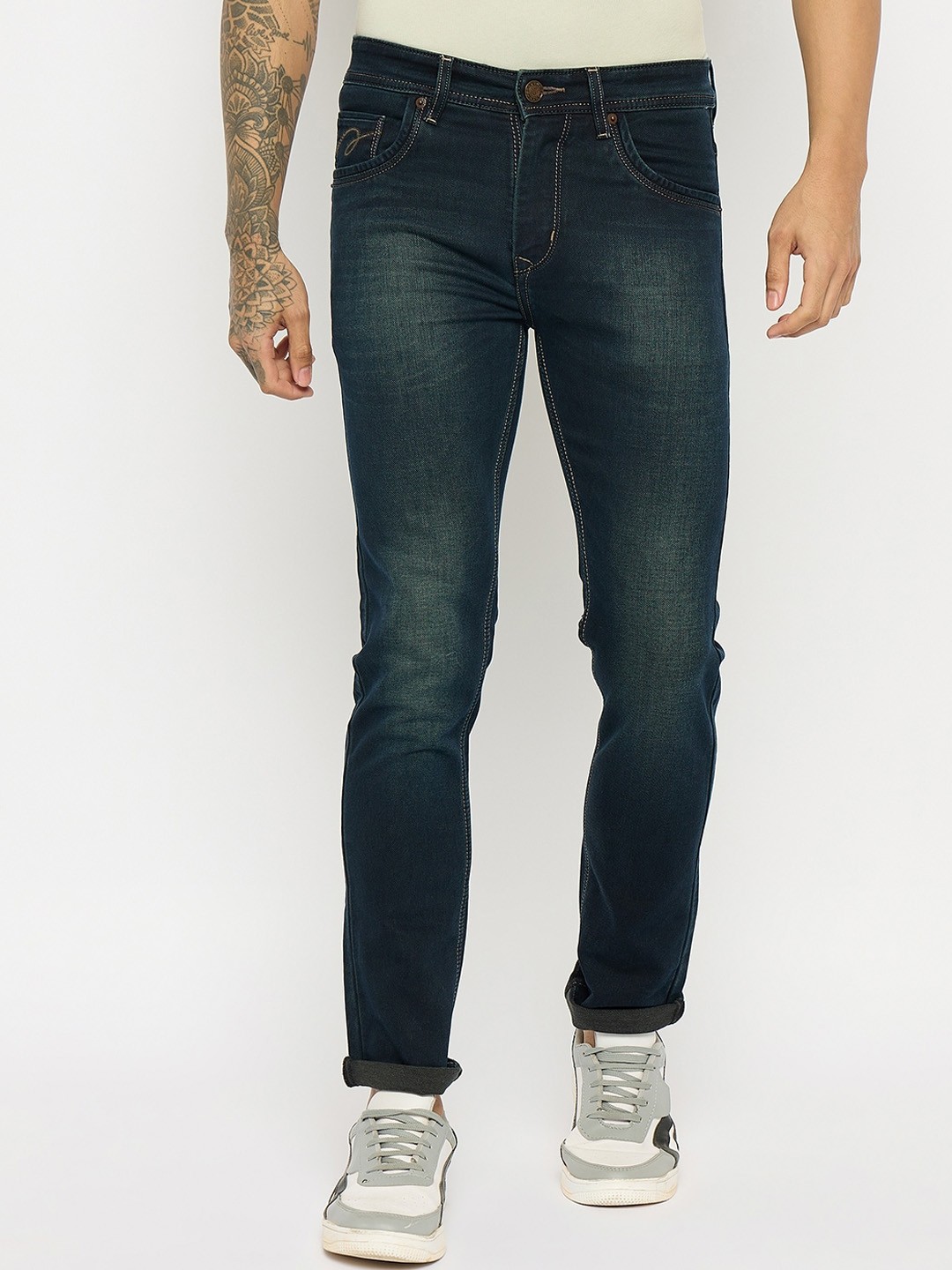 

Duke Men Slim Fit Heavy Fade Clean Look Cotton Stretchable Stretchable Jeans, Blue