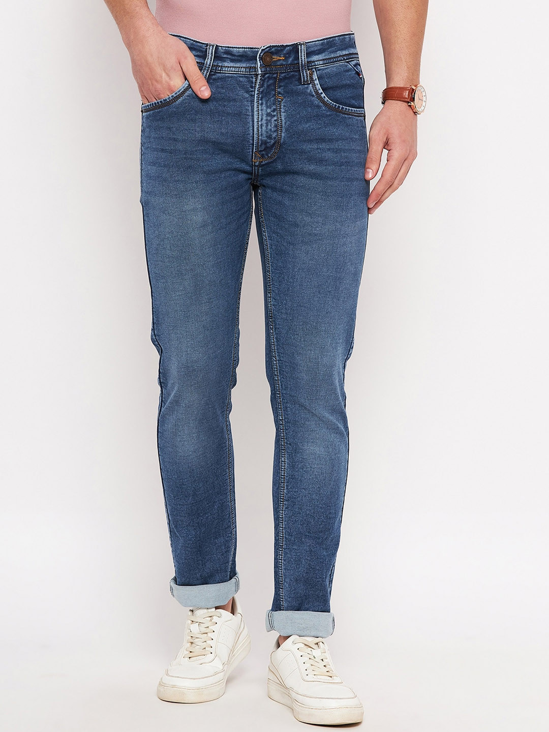 

Duke Men Slim Fit Light Fade Cotton Stretchable Jeans, Blue