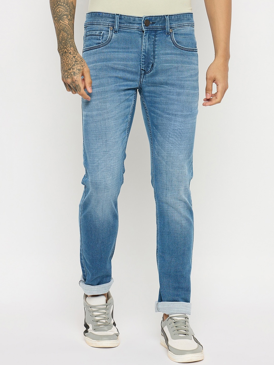 

Duke Men Slim Fit Heavy Fade Clean Look Cotton Stretchable Stretchable Jeans, Blue