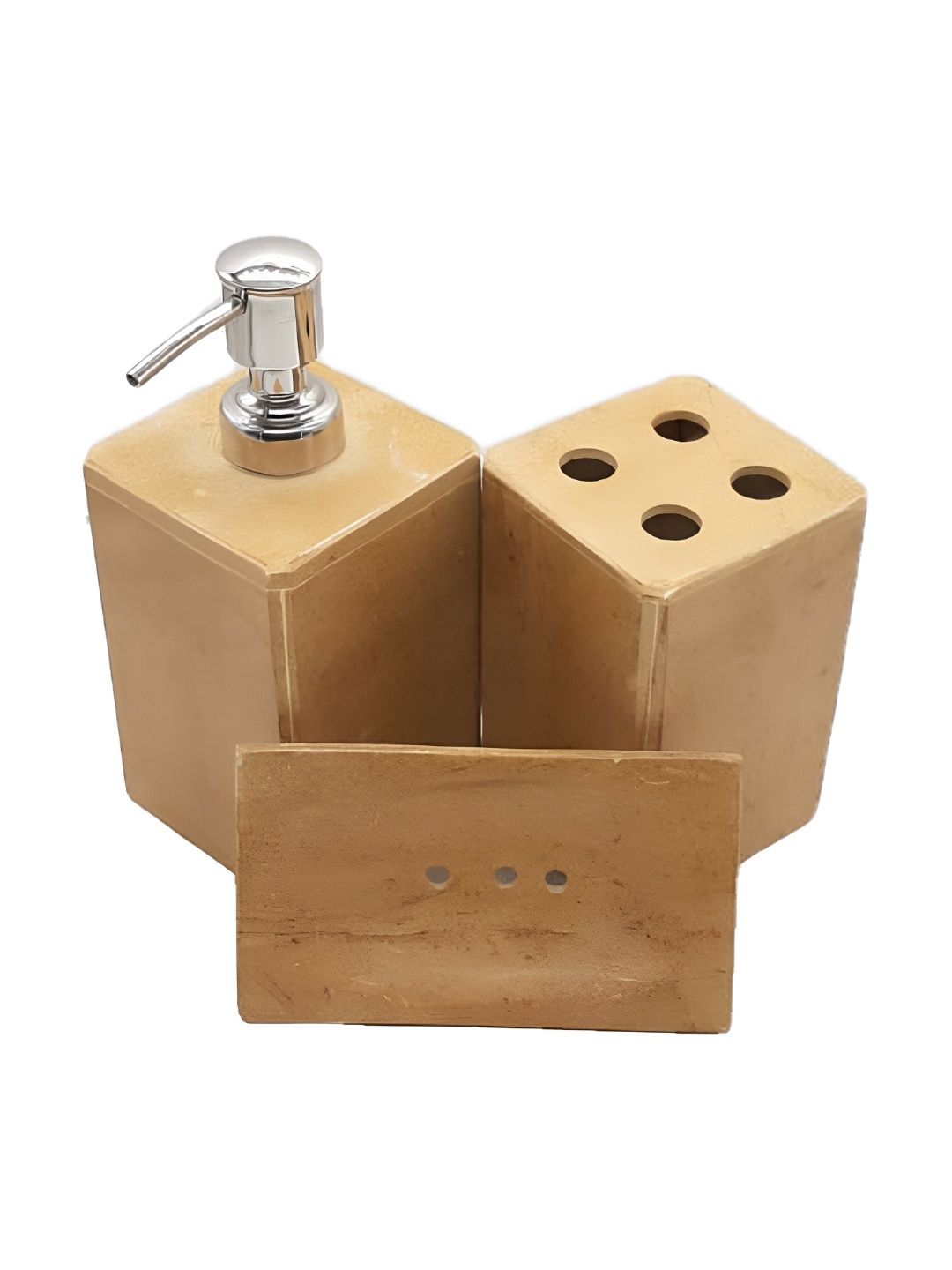 

INDIA MEETS INDIA Brown 3 Pieces Textured Ceramic Bath Accessories Set