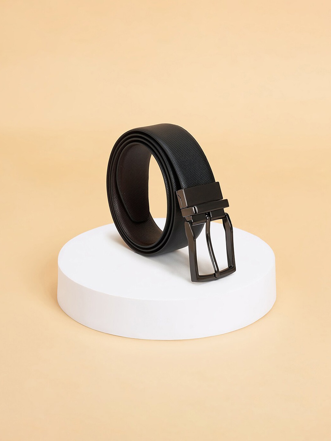 

BYFORD by Pantaloons Men Textured Leather Reversible Formal Belt, Black