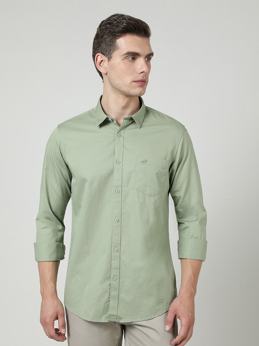 

Crocodile India Slim Fit Spread Collar Cotton Shirt, Green