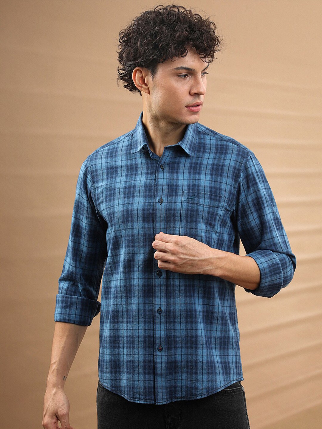 

Crocodile classic Comfort Tartan Checks Cotton Checked Casual Shirt, Navy blue