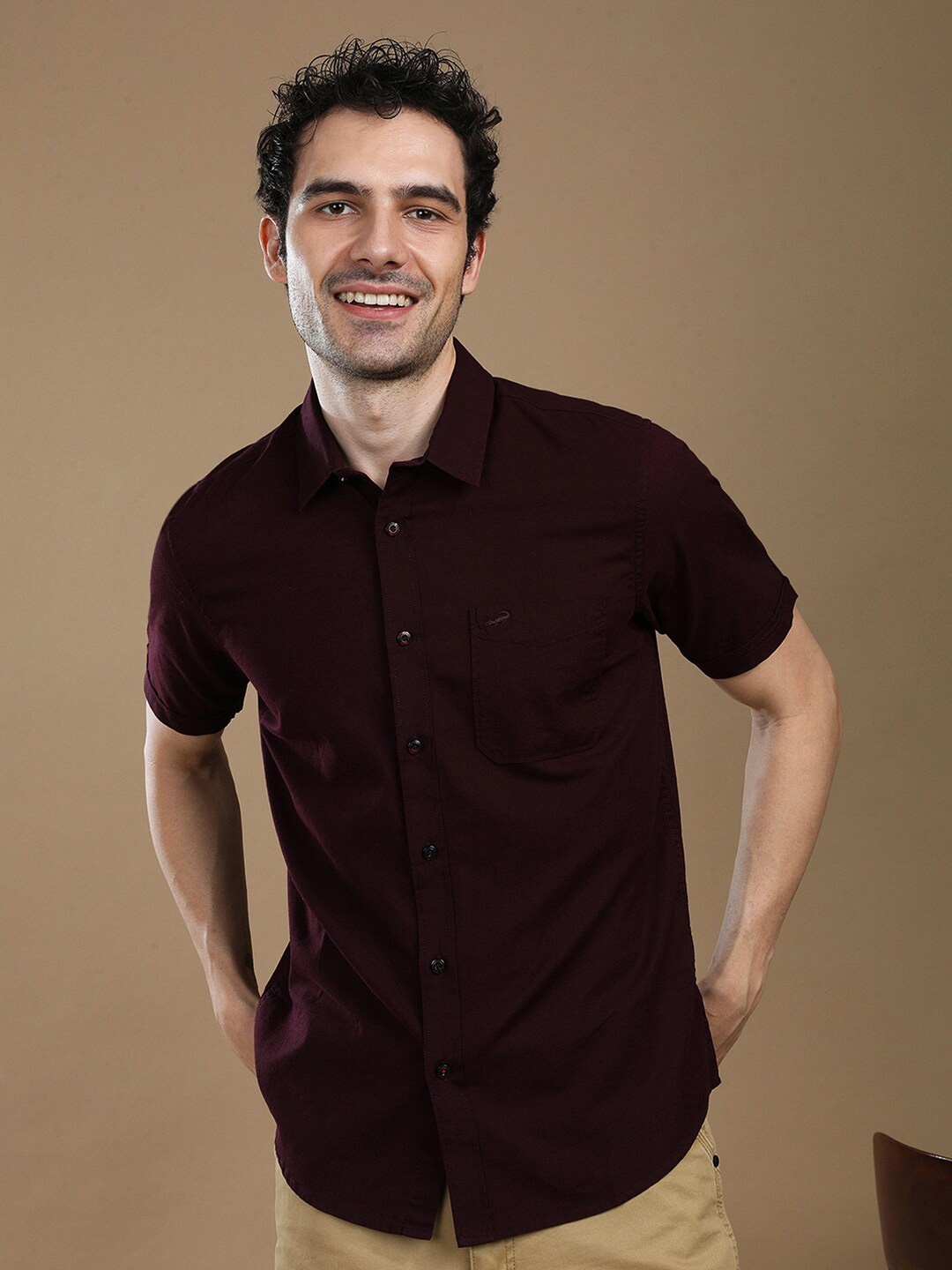 

Crocodile Comfort Spread Collar Cotton Shirt, Maroon