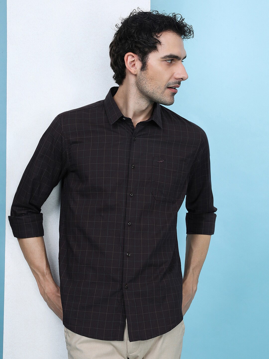 

Crocodile Comfort Opaque Checked Cotton Casual Shirt, Brown