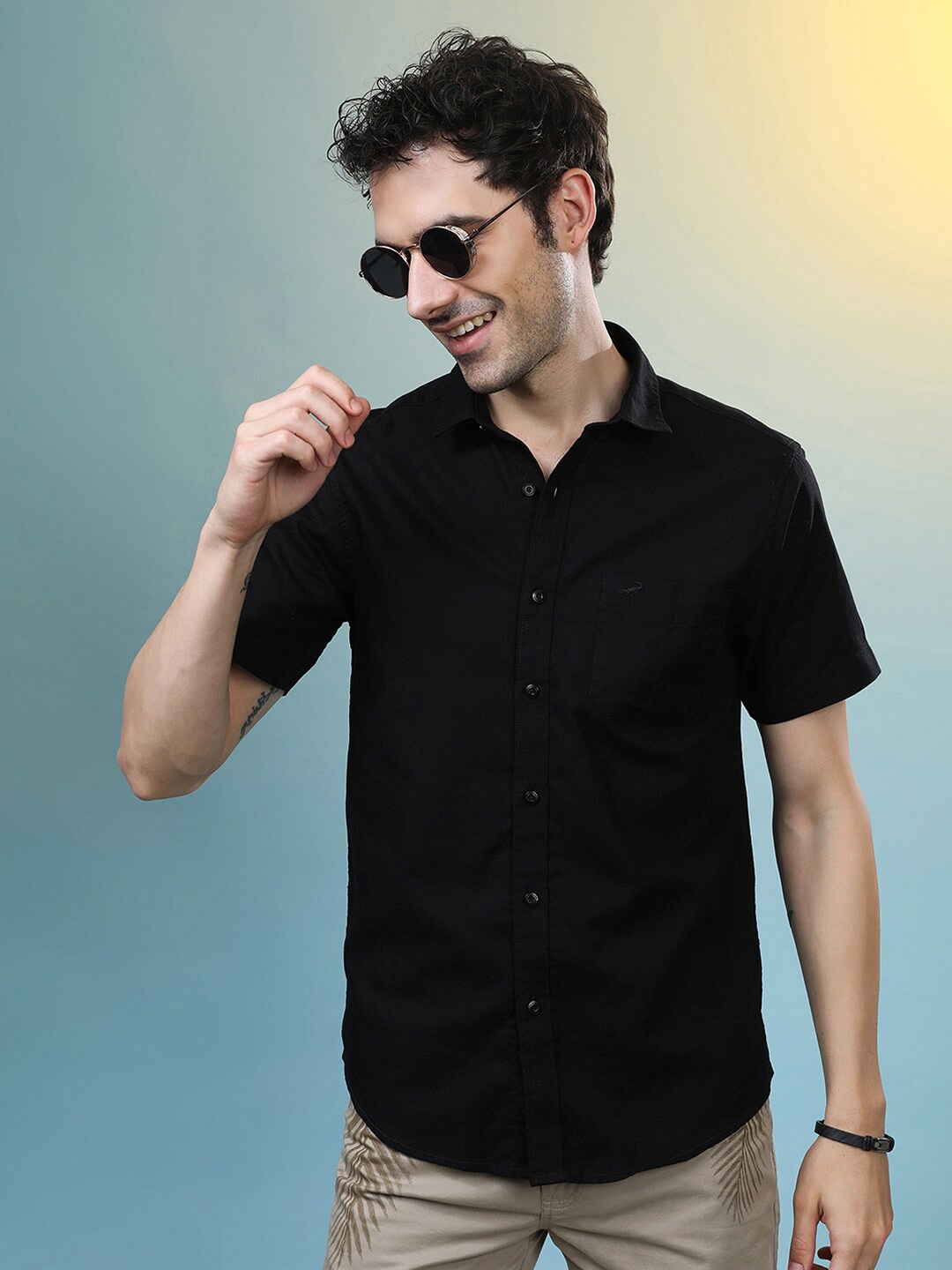 

Crocodile Comfort Opaque Cotton Casual Shirt, Black