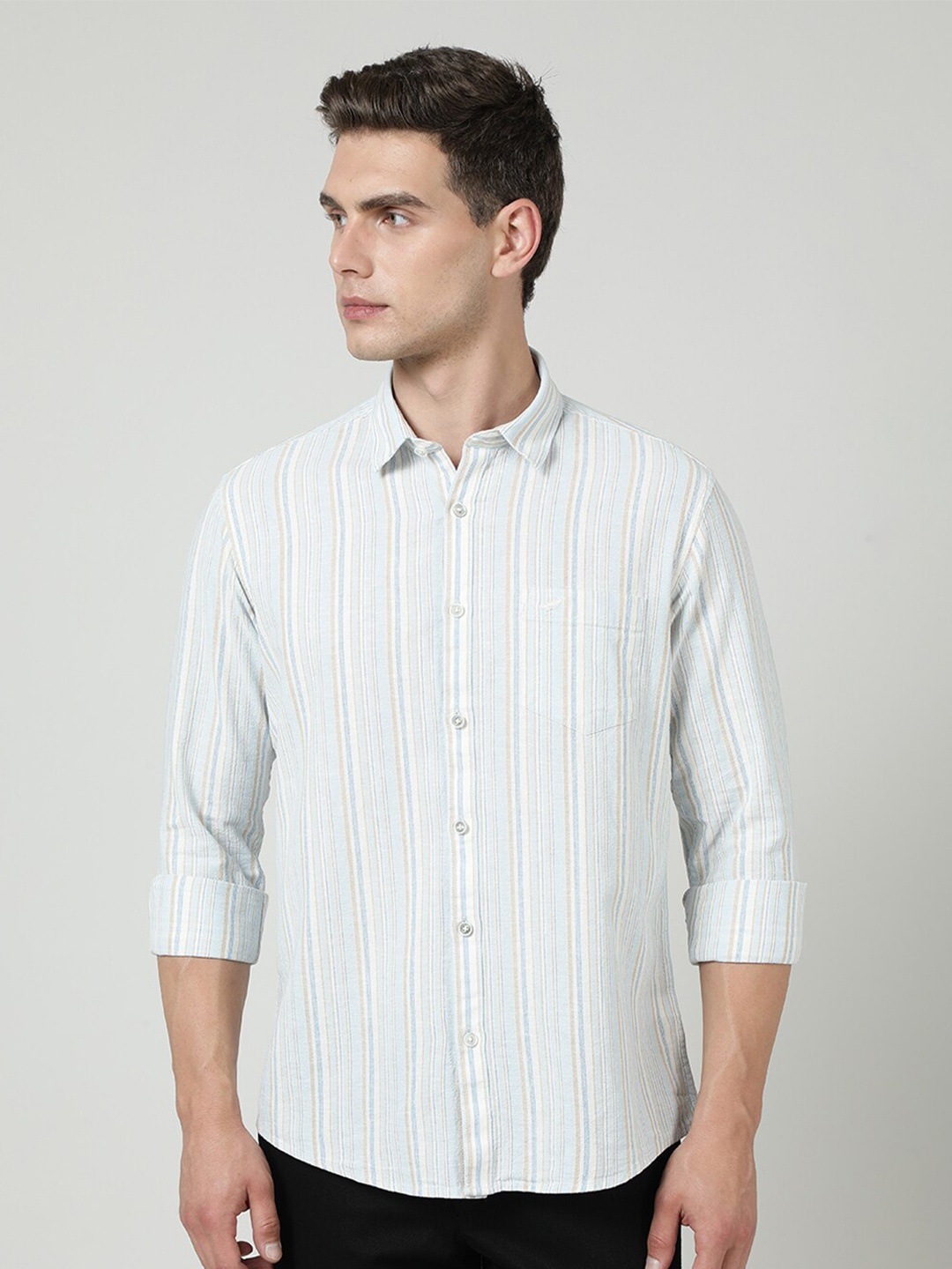 

Crocodile Comfort Vertical Stripes Cotton Casual Shirt, Blue