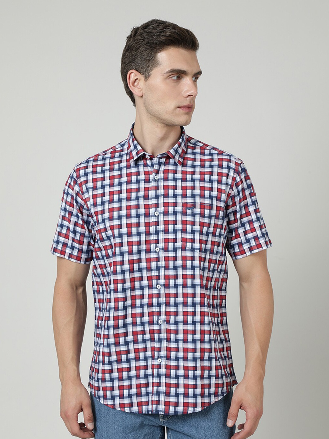 

Crocodile Comfort Gingham Checks Cotton Checked Casual Shirt, Red