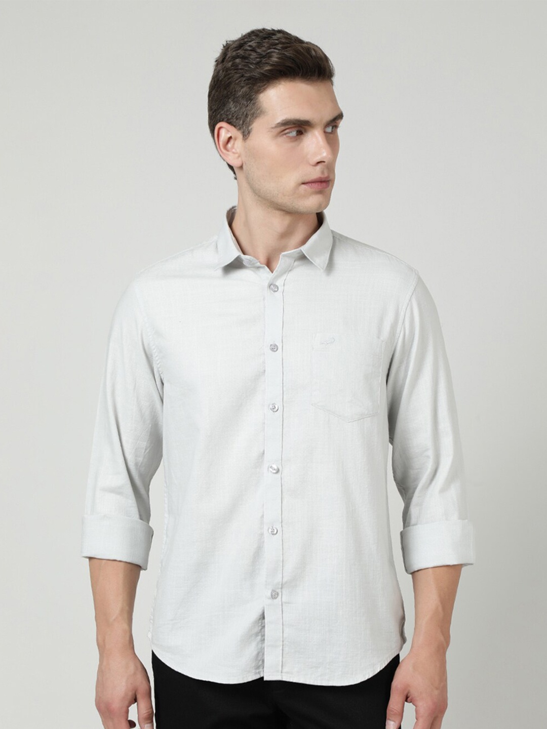 

Crocodile Comfort Spread Collar Cotton Shirt, Grey