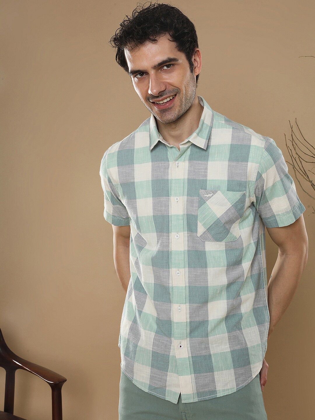 

Crocodile Comfort Buffalo Checks Cotton Casual Shirt, Green