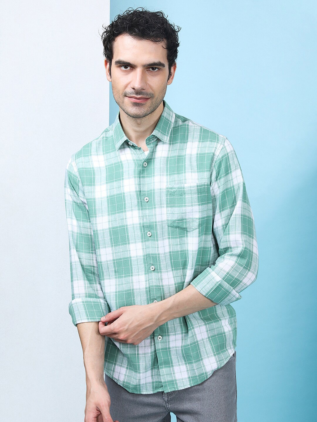 

Crocodile Comfort Lyocell Checked Casual Shirt, Green