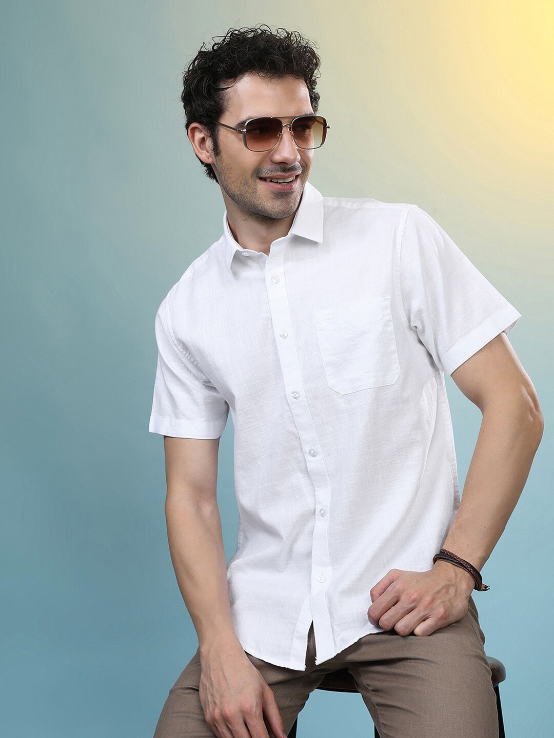 

Crocodile Comfort Opaque Striped Cotton Casual Shirt, White