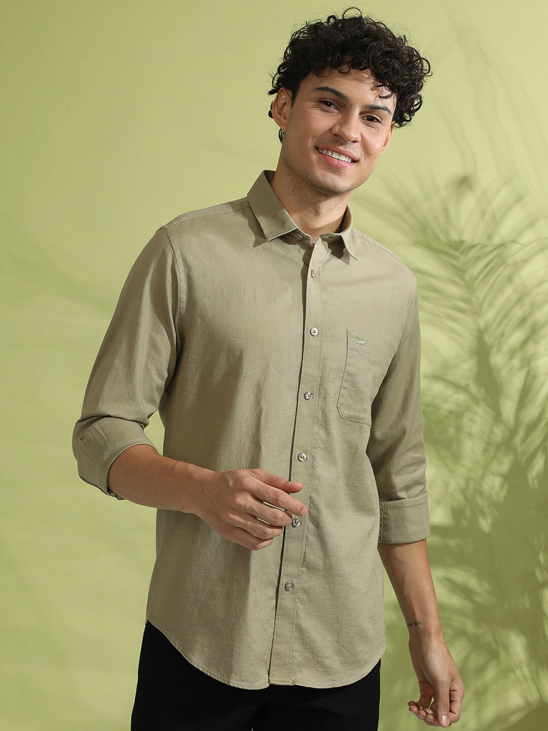 

Crocodile Classic Comfort Cotton Casual Regular Fit Shirt, Olive