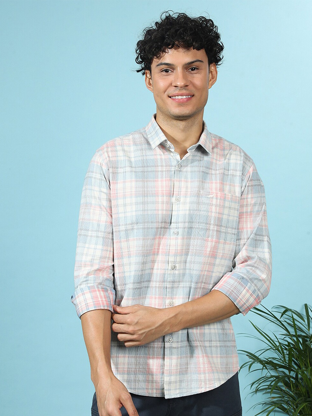 

Crocodile Comfort Tartan Checks Cotton Checked Casual Shirt, Pink