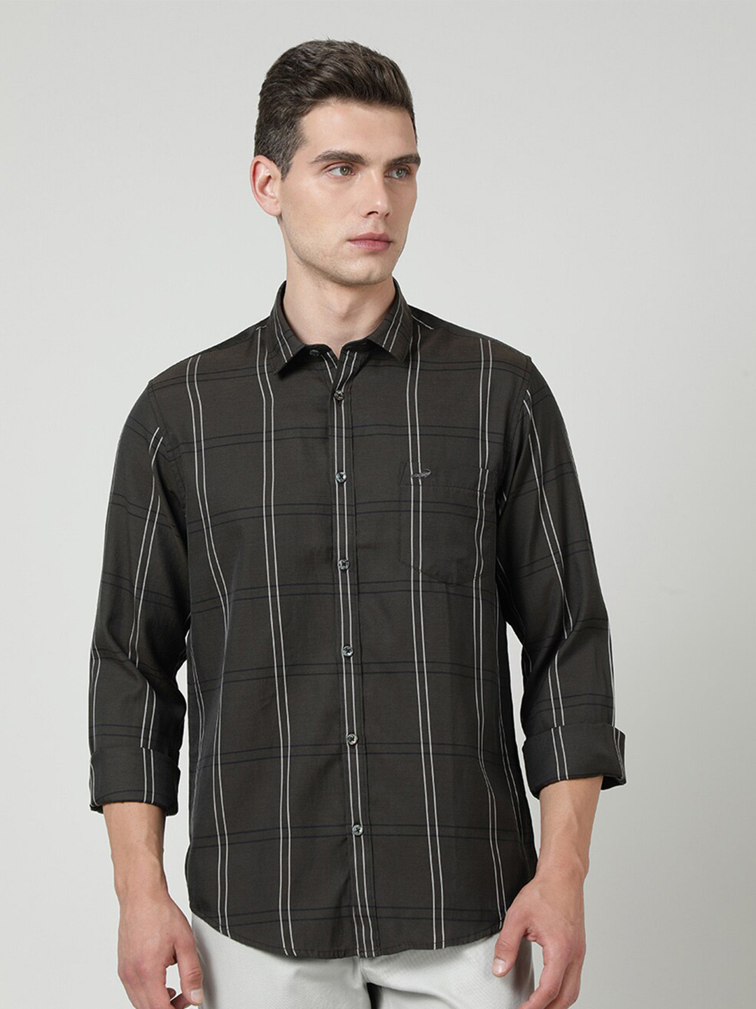 

Crocodile Comfort Checked Casual Shirt, Olive