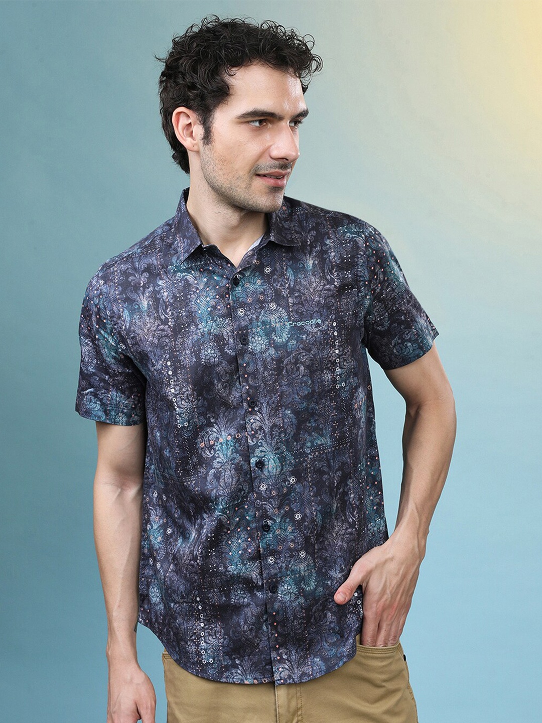 

Crocodile Comfort Floral Printed Cotton Casual Shirt, Navy blue